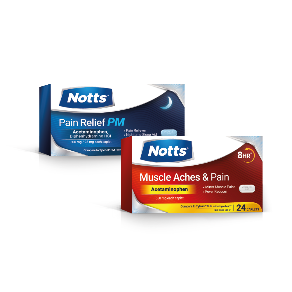 NOTTS®PACK: Muscle Aches & Pain 24 caplets (1 box) + NOTTS® Pain Relief PM 24 caplets (1 box)